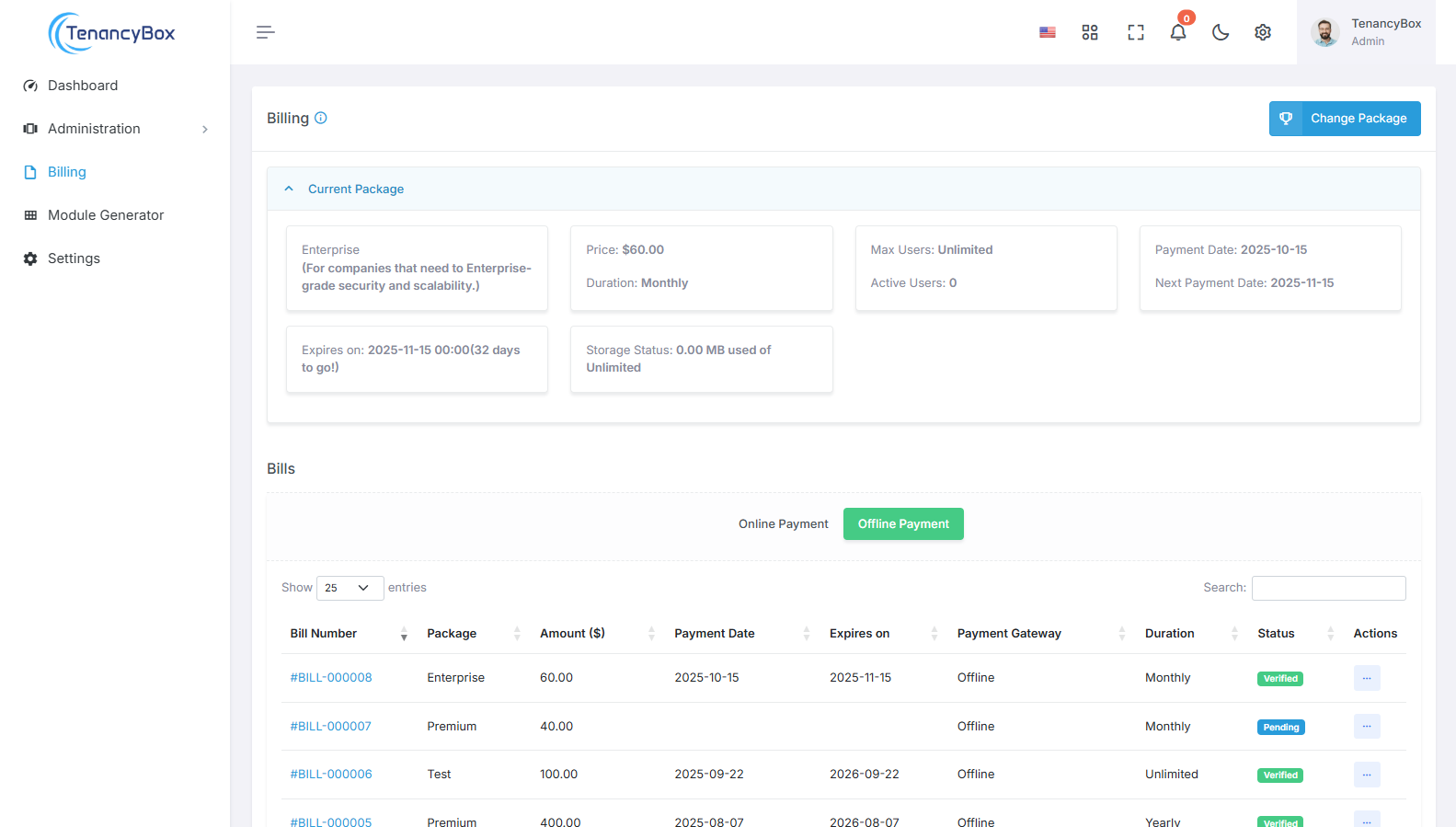 How To Change The Subscription Of The TenancyBox Tool?